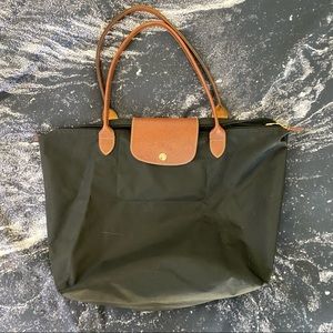 Women’s Longchamp Le Pliage 1948 Nylon Tote Handbag Bag Black Brown Size Large